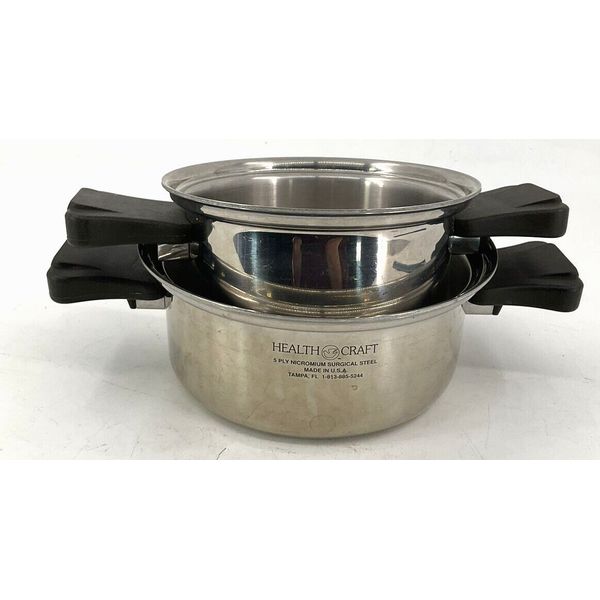 Health Craft 5-Ply Surgical Steel Double Handle Saucepan Set 2qt & 1qt EXCELLENT