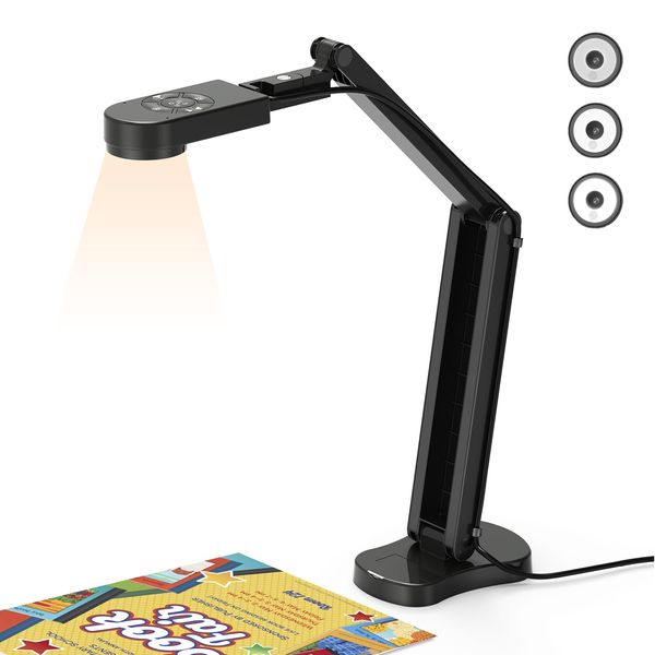 THUSTAR 8MP Document Camera & Webcam 4K with Dual Microphones, USB Visualiser A3-Size, 3-Level LED Lights, Image Invert Function, Fold, for Live Demo, Distance Education -Windows, macOS and Chrome OS