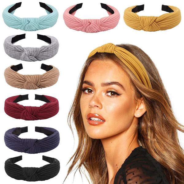 DRESHOW 8 Pack Knotted Headbands For Women Wide Turban Headband Yoga Exercise Ribbing Head Wraps Hair Bands Accessories