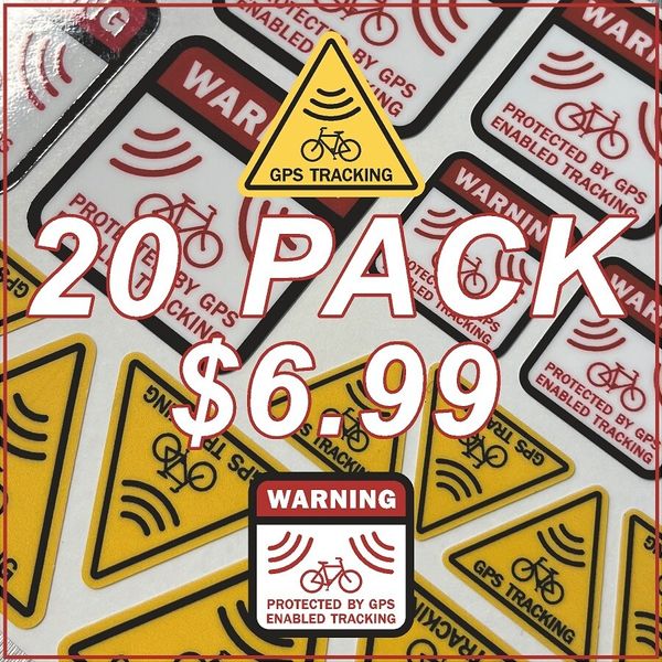 20 PACK GPS Tracking Warning Labels For Bikes and E-Bikes High Quality Laminated