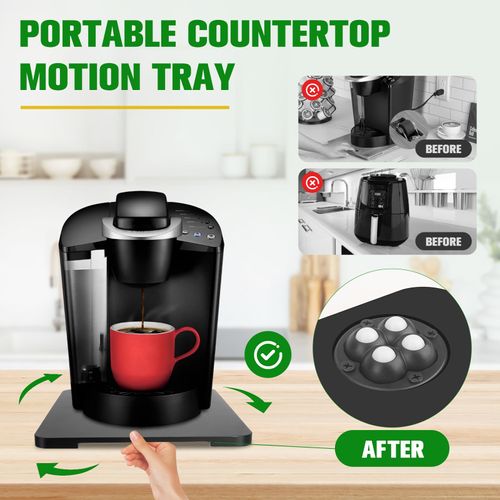 Appliance Slider 360° Rolling Tray for Coffee Maker Bamboo Coffee Pot Slider Tray Countertop Rotation Sliding Tray with Wheels, Small Appliances Mat Easily from Under the Cabinet Black(13.9"×11.6")