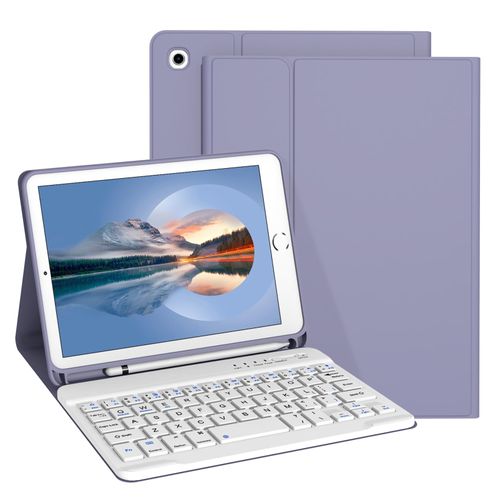 Divufus Keyboard Case for iPad Mini 5th & Mini 4th Generation 7.9 Inch [Magnetic Detachable Wireless Keyboard][Support 3 System] Flip Stand Case with Pencil Holder for iPad Mini 4/5, Lavender Gray