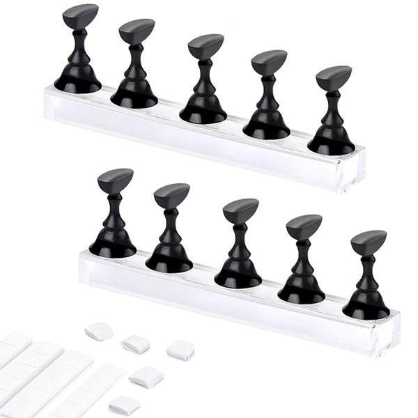 Acrylic Nail Display Stand DIY Nail Crystal Holder Magnetic Practice Stands with Reusable Adhesive Putty Clay for False Nail Tip Manicure Tool (2 Black)