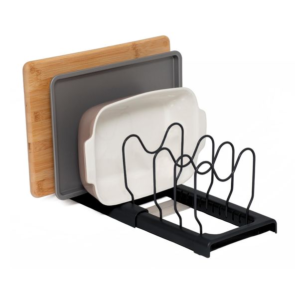 simplywire – Expandable Baking Tray and Chopping Board Rack – Pan Lid Storage - Kitchen Cupboard Organiser – Black