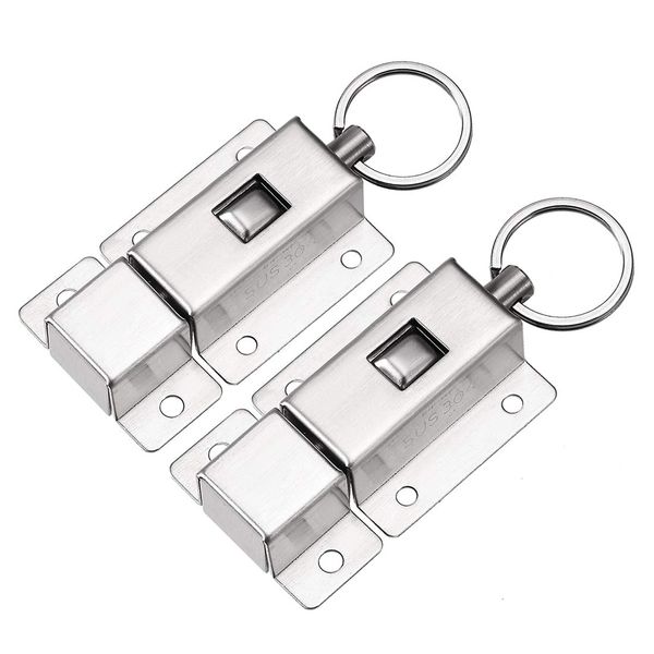 uxcell Door Barrel Bolt, Stainless Steel 304 Ring-Pull Spring Loaded Auto Sliding Lock, 2 Pcs