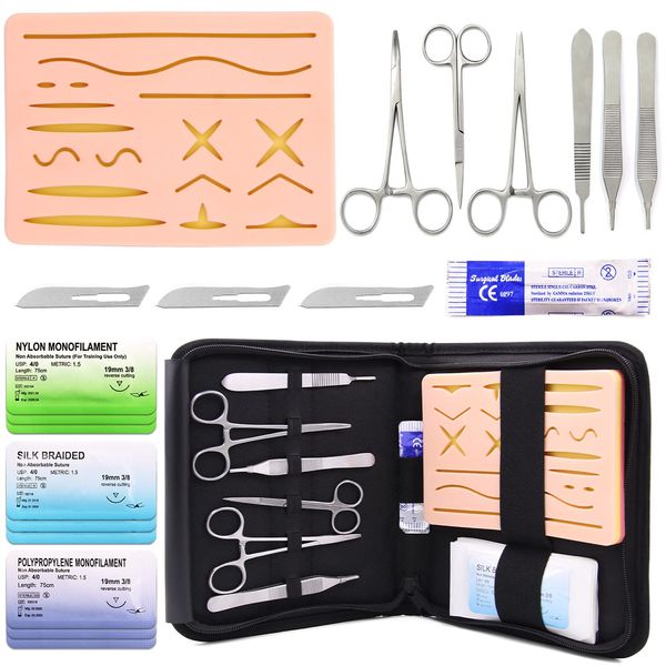 Suture Training Kit, Medical Suture Practice Kit Include 17 Pre-Cut Wounds Suture Pad, Suture Tools, Suture Thread and Needle