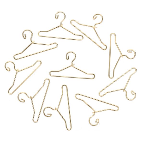 50Pcs Mini Clothes Hangers Metal Doll Clothes Dress Outfit Holders Wire Rack Stand for Miniature Dollhouse Gown Closets Toys Bedroom Accessories Golden 40mm