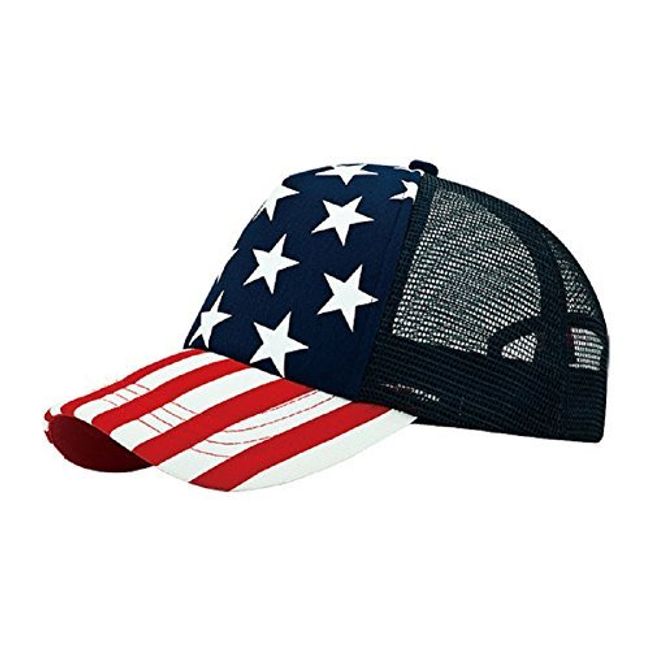 MG 5 Panel Foam Mesh Trucker USA Patriotic Flag Snap Back Baseball Cap - Flag