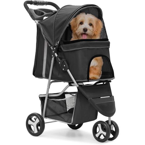 Pet Stroller 3 Wheels Multifunction Dog Cat Stroller w/Storage Basket&Cup Holder