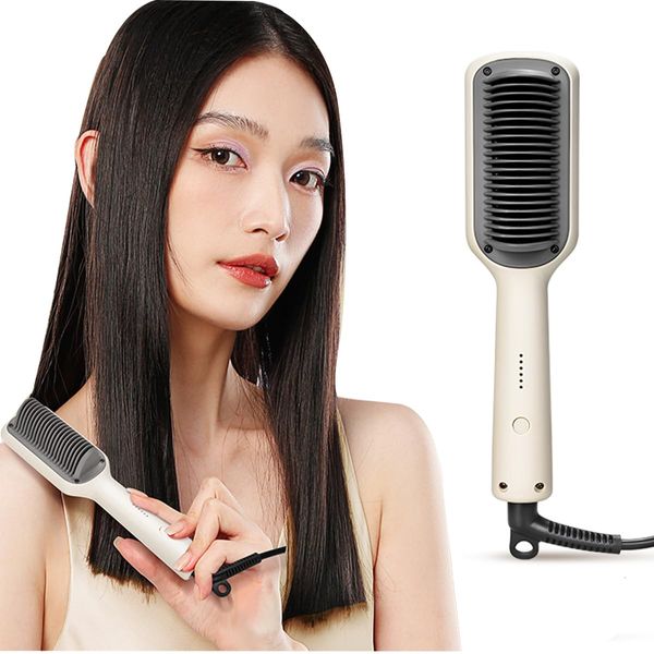 Hair Straightener Brush, Ring Hair Straightener Comb, 5 Temperature Setting with Anti-Scald & Auto-Off Safe, Professional Hair Styling Tool for Women