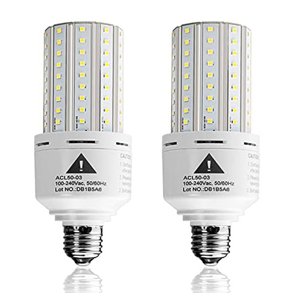 2-Pack Led Light Bulb 400W Equivalent 6250 Lumen 5000k Cool Daylight White E26/E27 Medium Base 50W Led Corn Light for Outdoor Indoor Lamp Area Garage Warehouse Workshop Street Backyard New Upgrade