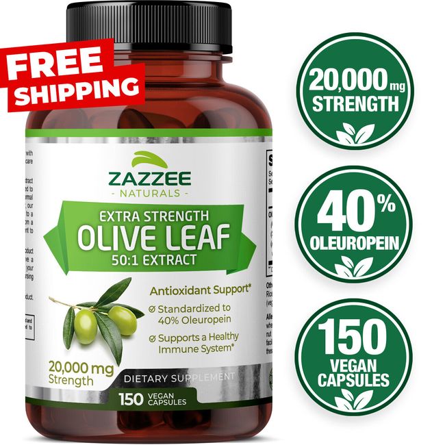 Extra Strength Olive Leaf 50:1 Extract, 20,000 mg Strength, 40% Oleuropein