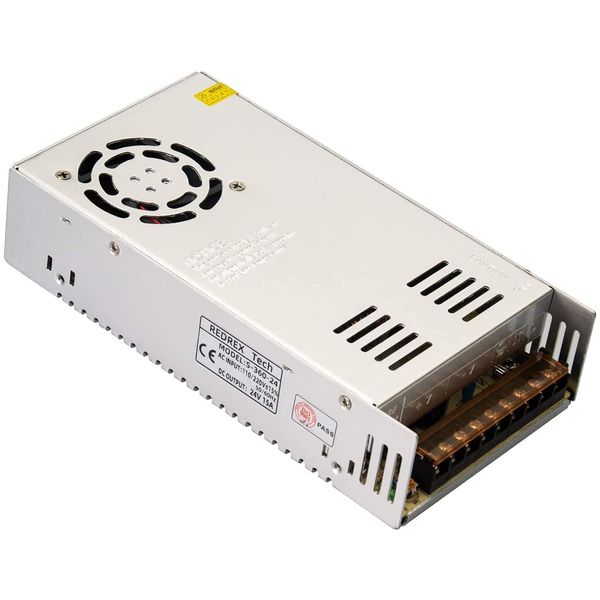 Redrex Stabilized Power Supply DC 24V 15A 360W Switching Power Supply with Built-in Temperature Control Cooling Fan, for CCTV, Radio, Computer Projects, 3D Printers, LED Drivers