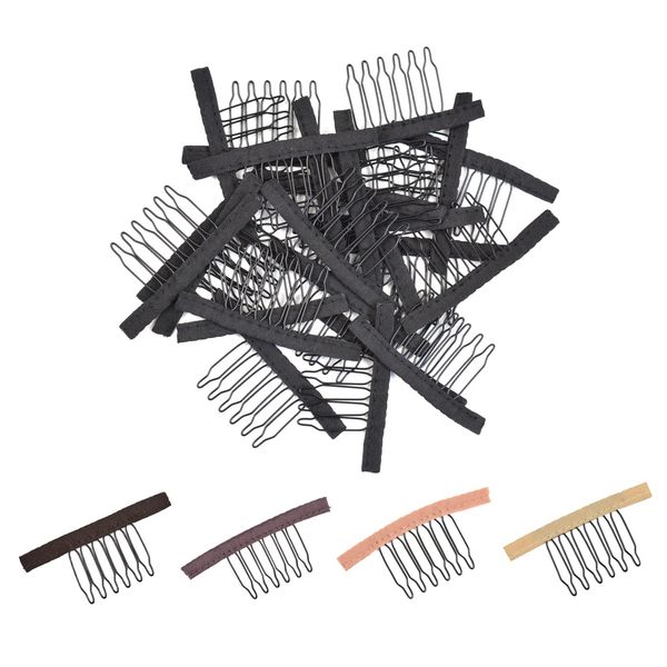 24 Pcs Wig Clips 6-Teeth Steel Teeth with Cloth Wig Combs for Making Wig Caps Wig Accessories Tools (Black)