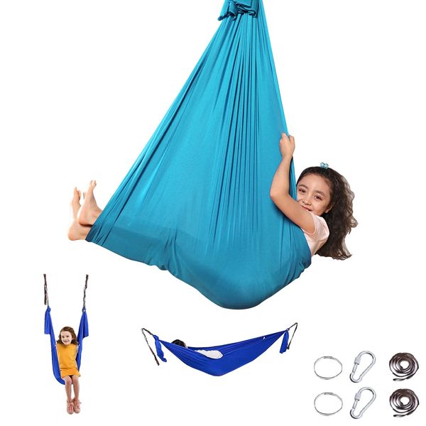 MiniMamaList 3-Way Swing Hammock, Indoor Playground Equipment, Hanging Hammock Chair, Outdoor, Japanese Instruction Manual Included, Sky Blue