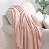 BOURINA Textured Solid Soft Sofa Throw Couch Cover Knitted Decorative Blanket, Pink, 152x203cm