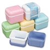 AmeriCan Goods Denture Bath Case Cup Box Holder with Basket, Storage Container Care for Dentures, Clear Braces, Night Guard & Retainers,Traveling (Sky Blue)
