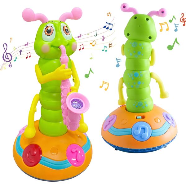 TOMFANCY Electric Caterpillar Dancing Music Toy Saxophone Wriggle Musical Toys for Kids with LED Lights 1PCS Pink