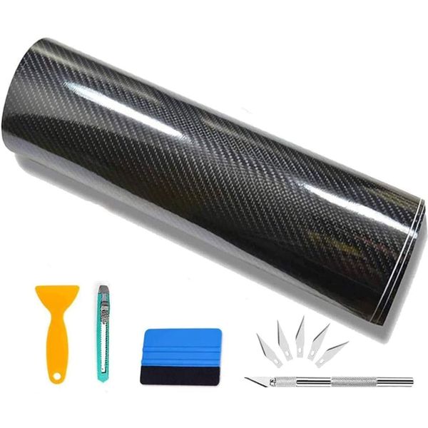 CompraFun Carbon Folie, 6D Selbstklebend Autofolie aus Vinyl, Auto Schutz Folie Carbon (6D Black 300 * 30cm)