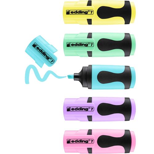 edding 7 Mini Highlighters - Pastel Colours - 5 Highlighter Pens - Chisel Tip 1-3 mm - Small Highlighter in Trendy Colours - for Bullet Journal, School, University or Office