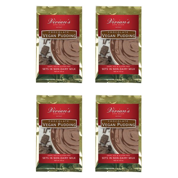 Vegan Chocolate Instant Pudding Mix 4 Pk by Vivian's Live Again Dairy Free, Soy Free, Gluten Free