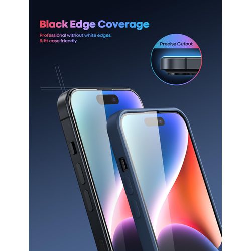 Lamicall Screen Protector for iPhone 15 Pro - [No White Edge] 2Pack, with Easy Mount Frame, Screen Protective Film, Anti-Fingerprint Protective Tempered Glass, Anti-Scratch, 9H