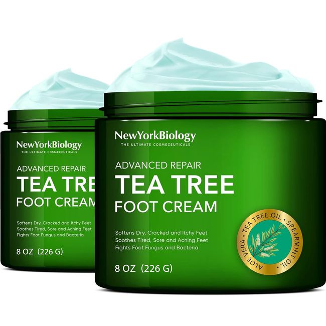 New York Biology Tea Tree Oil Foot Cream for Dry Cracked Feet, Athletes Foot, Na