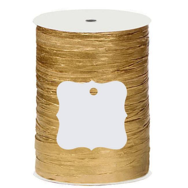 Paper Metallic Harvest Gold Gift Wrap Packaging Raffia Ribbon with Contoured Novelty Gift Tags