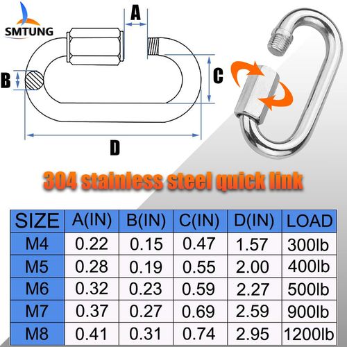 6 Pack Quick Links，SMTUNG 304 Stainless Steel Quick Links Multifunctional Locking Carabiner for Camping, Hiking, Outdoor and Gym etc. (25.9 Inch)