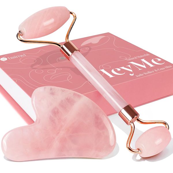 BAIMEI Gua Sha und Gesichtsroller Beauty Massager Skincare, Jade Roller, Fördert die Aufnahme Von Augencremes, Verbesserung Von Feinen Linien, Skin Care, Geschenke zum Valentinstag