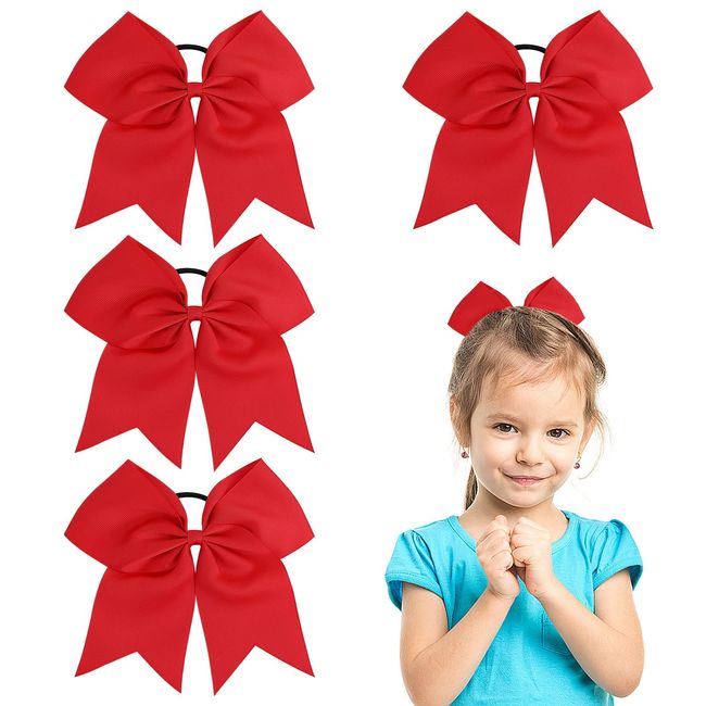 Molain Große rote Schleifen Haargummis 4 Stück 20,3 cm Pferdeschwanzhalter Zopf Cheerleader Schleifenband Haarstyling-Zubehör für Kleinkinder Mädchen Frauen Outfit Uniform