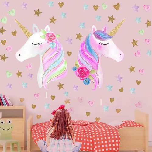 Unicorn Wall Decal, Unicorn Stickers Children's Room Princess Decoration Wall Kids Room Decor Decals Posters for Girls Bedroom