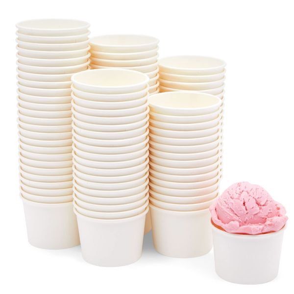 Juvale 100-Pack Disposable Paper Ice Cream Cups, 5oz Dessert Bowls for Sundae Bar, Frozen Yogurt (White)