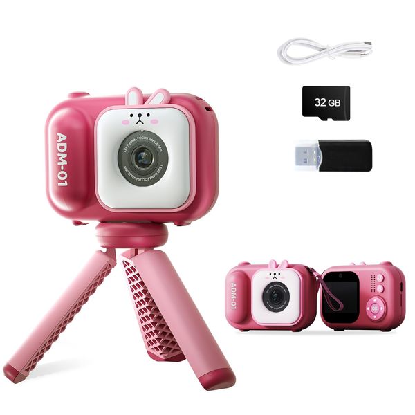 Kids Camera, HD Digital Video Cameras for Toddler,Autism Toys Portable Toy for 3 4 5 6 7 8 Year Old Childrens Christmas Birthday Gifts for Boy and Girls, Age 3-9 with 32GB SD Card-Pink