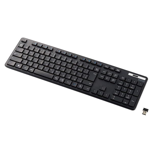 Elecom TK-FDM110TKBK Wireless Keyboard, Thin, Membrane Type, Antibacterial, Numeric Keypad, Black