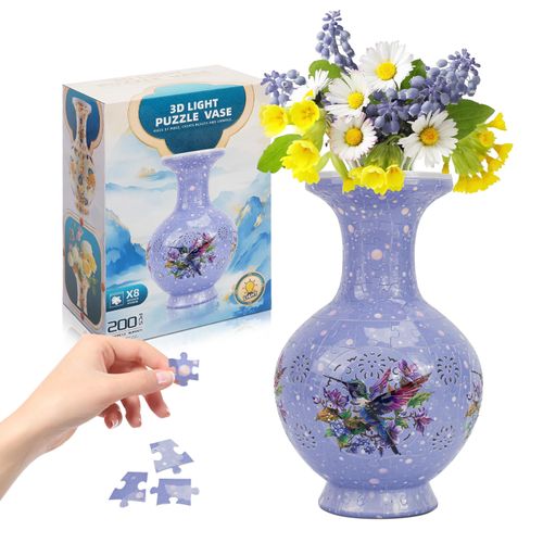 LED 3D Puzzle Vase for Adults – Difficult Floral Puzzle Craft for Home or Office – Violet Songbird