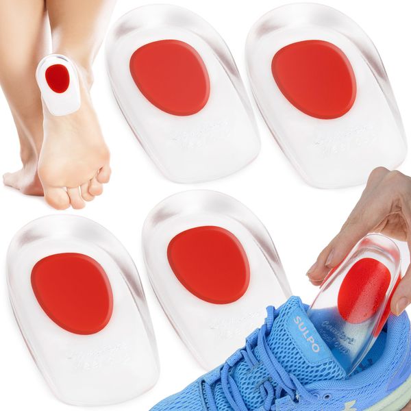 SULPO 2 Pairs of Gel Heel Pads Gel Insoles for Plantar Fasciitis, Foot, Leg & Back Pain - Sporty & Chic Shoes, High Heels, Boots (36-39)