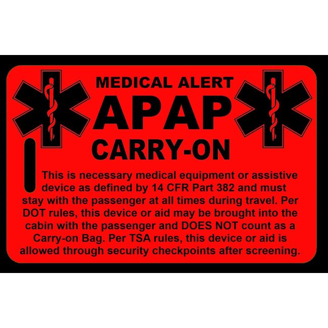 Hi-Viz Red Carry-On APAP  Bag Tag - TSA - Sleep Apnea