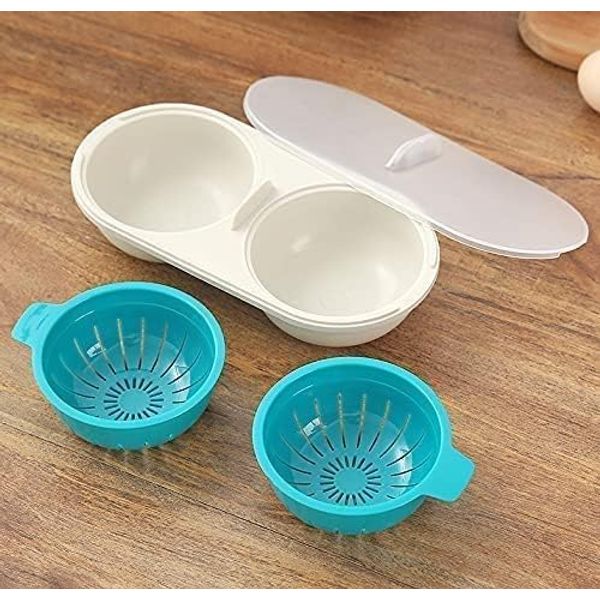 Microwave Egg Poachers, Mold Eggs Poacher Cup,Draining Egg Boiler,Eggs Poacher Cup, Lids Non-Stick Coated Cooking Food Grade PP Double Cup Egg Cooker Egg Steamer Kitchen Gadget