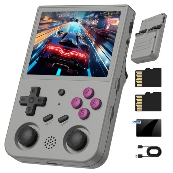 RG353V Retro Gaming Console RG353V Handheld Game Console 3.5" IPS Screen Android 11 and Linux System 64G TF Card 4420+ Classic Games RK3566 64bit Game Player Bluetooth 4.2 and 5G WiFi(Gray)