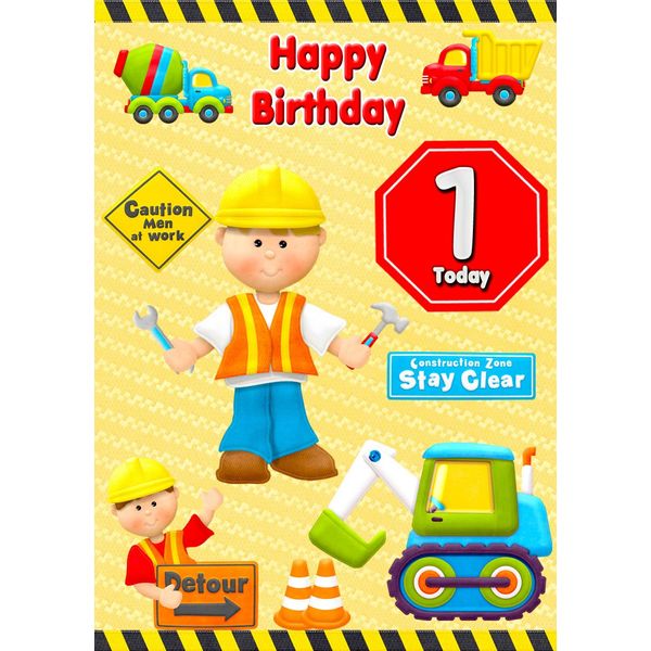 Kids Builder 1st Birthday Card