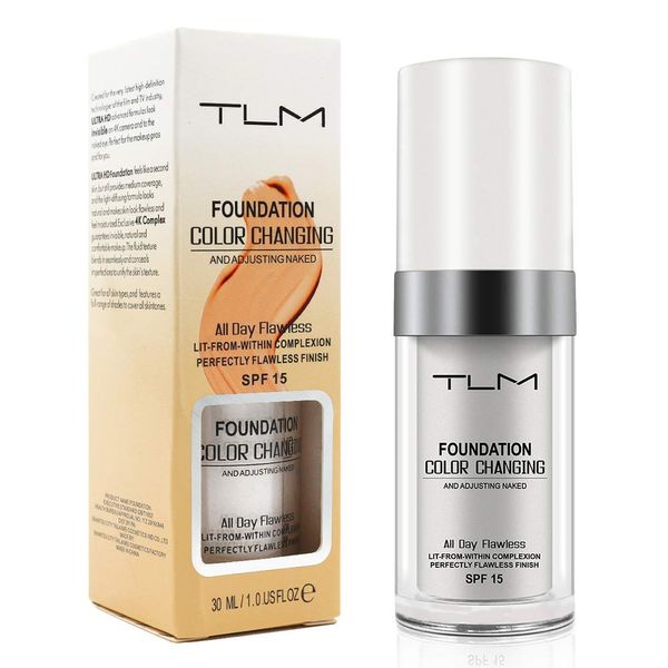 TLM Colour Changing Foundation, Flawless Color Changing Warm Skin Tone Foundation for Mature Skin, Waterproof Naturally Blends Moisturizing Foundation Makeup Base Nude Concealer Full Coverage SPF