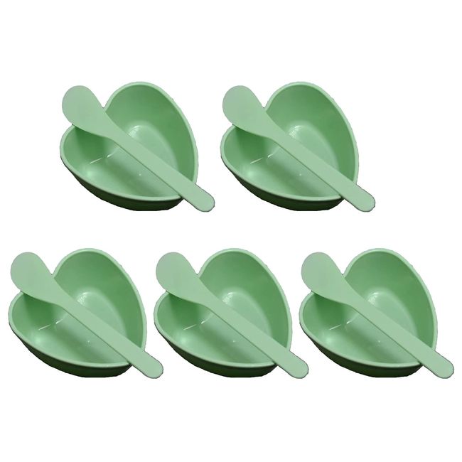 5 Sets Plastic Heart Shaped Facial Mask Mixing Bowl with Stirring Spatula Facemask Bowl Mud Mask Mixing Bowl DIY Skin Care Mixing Tool Kit for Lady Women Home Beauty Salon Use, Green