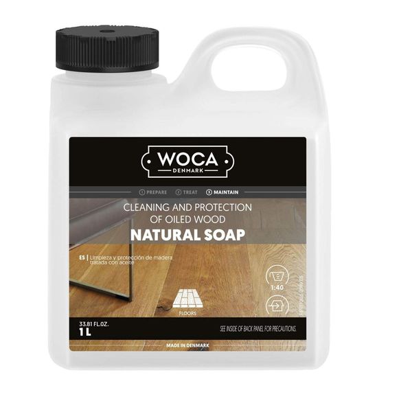 WOCA Natural Soap, Natural |1 L| - Wood Cleaner for the cleaning of oil finished hardwood floors, tables, millwork, cutting boards, countertops and children’s toys