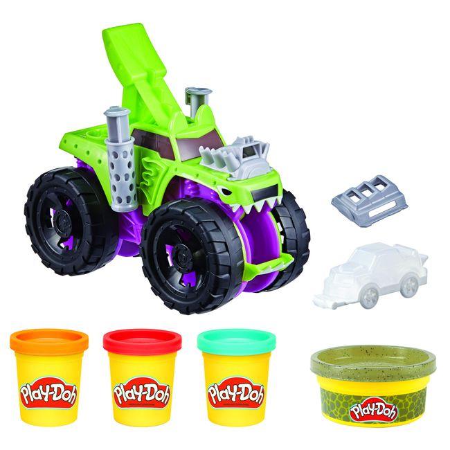 Play-Doh Wheels Chompin' Monster Truck Toy for Kids 3 Years and Up with Car Accessory and 4 Non-Toxic Colors Including Terrain Color