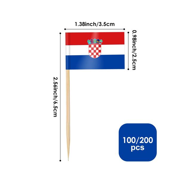 AhfuLife 100/200pcs Croatia Toothpick Flags Cake Toppers, Croatia Cocktail Stick Flag for Sandwich Food Cupcake Toppers Tableware World Cup Party Supplies Pub Royal Event Decor (100 Pcs)