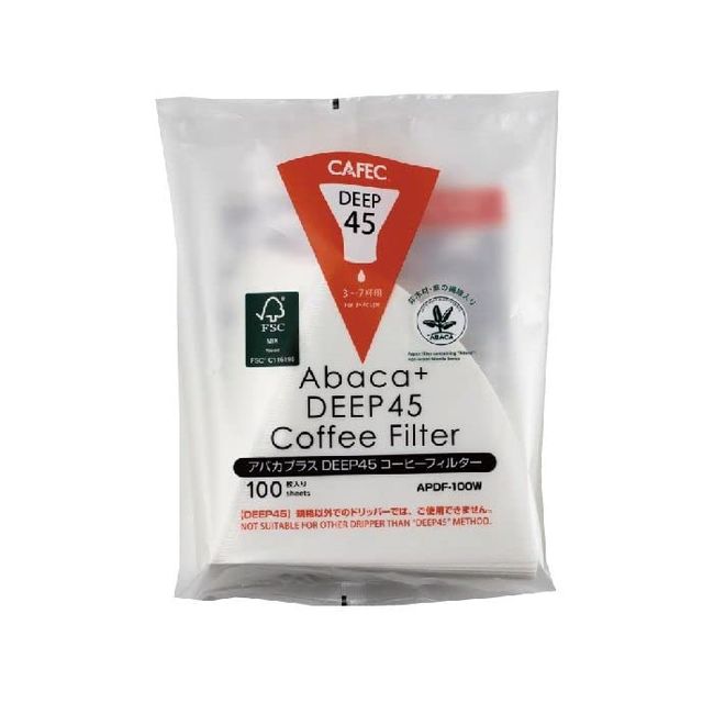 CAFEC CAFEC CAFEC MADE IN JAPAN Deep Dripper Dedicated APDF-100W Abaca Plus DEEP 45 Coffee Filter (3 Bags for 3 to 7 Cups), 100 Pieces, White