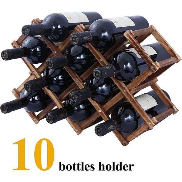 eoocvt Wood Wine Rack, 10 Bottle Wooden Stackable Wine Cellar Racks,Countertop Free Stand Wine Storage Holder Freestanding Wine Rack for Home Kitchen Bar Cabinets