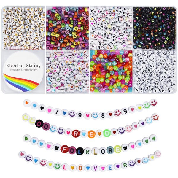 Dazhqp 1600pcs Coloured Letter Beads A-Z 7mm Round Spacer Alphabet Number Beads for Friendship Bracelet Making Kits DIY Jewelry Necklace Key Chains Crafts Gifts for Girls