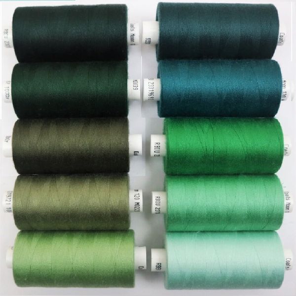 Coats Moon Assorted Sewing Thread - Box of 10 reels -10 x Moon Polyester Reels Thread Sewing Over Locking 1000 yards 120’s (Greens)